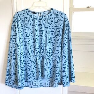 ALFANI Crew Neck Blouse Blue High Low Hem Flare Long Sleeve Women’s Plus Size 1X